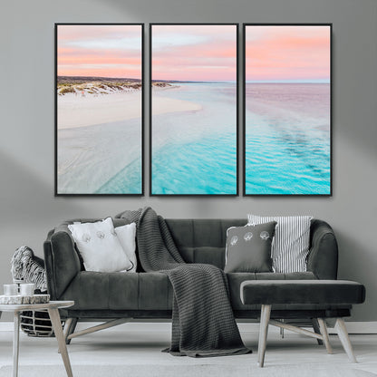 41613614-MGV-CV-36X24-Beach Sunset Wall Art – Pastel Ocean Canvas Print, Turquoise Water and Pink Sky Photography Decor for Bedroom, Living Room, Office