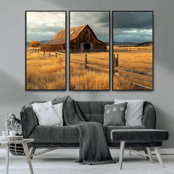 16480179-MGV-CV-36X24-Farmhouse Wall Art – Rustic Barn and Golden Field Canvas Print, Country Landscape Photography Decor for Bedroom, Living Room,