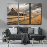 21991117-MGV-CV-36X24-Rustic Barn Wall Art – Weathered Farmhouse Canvas Print, Stormy Sky and Golden Field Photography Decor for Bedroom, Living Room,