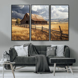 23718739-MGV-CV-36X24-Farmhouse Wall Art – Rustic Barn and Golden Wheat Field Canvas Print, Country Landscape Photography Decor for Bedroom, Living