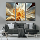 20862576-MGV-CV-36X24-Golden Abstract Flower Canvas Wall Art – Modern Botanical Bloom Print, Elegant Floral Artwork for Living Room, Bedroom, Office