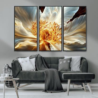20862576-MGV-CV-36X24-Golden Abstract Flower Canvas Wall Art – Modern Botanical Bloom Print, Elegant Floral Artwork for Living Room, Bedroom, Office