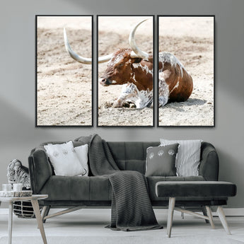 89096667-MGV-FC-48X32-3P_Black-Texas Longhorn Wall Art – Rustic Western Canvas Print, Cattle Photography Decor for Ranch House, Living Room, Office, Man Cave