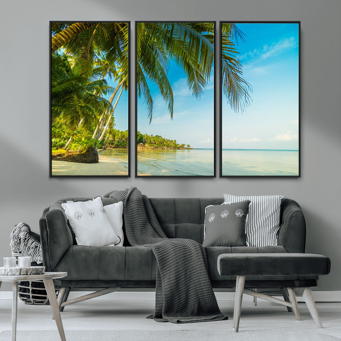 65056721-MGV-CV-36X24-Tropical Beach Wall Art – Palm Tree Coastal Photography Print, Relaxing Ocean Paradise Landscape, Island Seascape Home or Office
