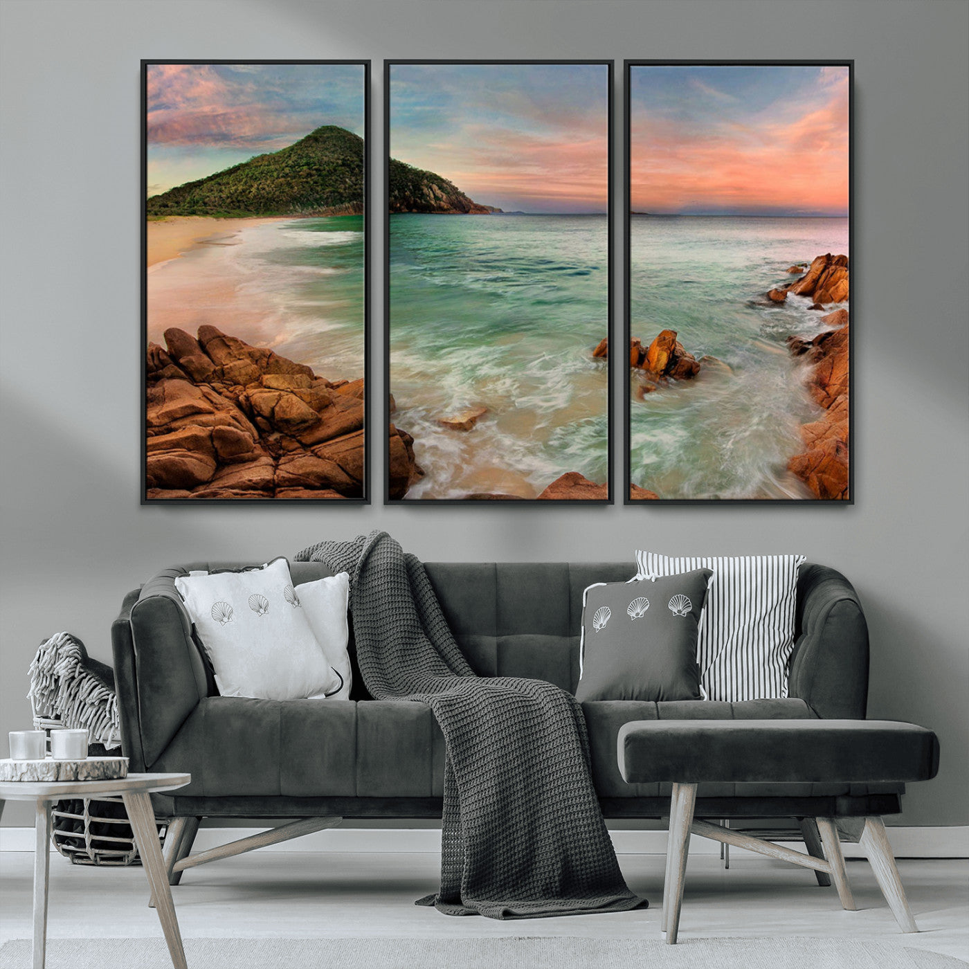 53831025-MGV-CV-36X24-Coastal Landscape Wall Art – Tropical Beach Ocean Canvas Print, Sunset Mountain View Photography Decor for Living Room, Bedroom,