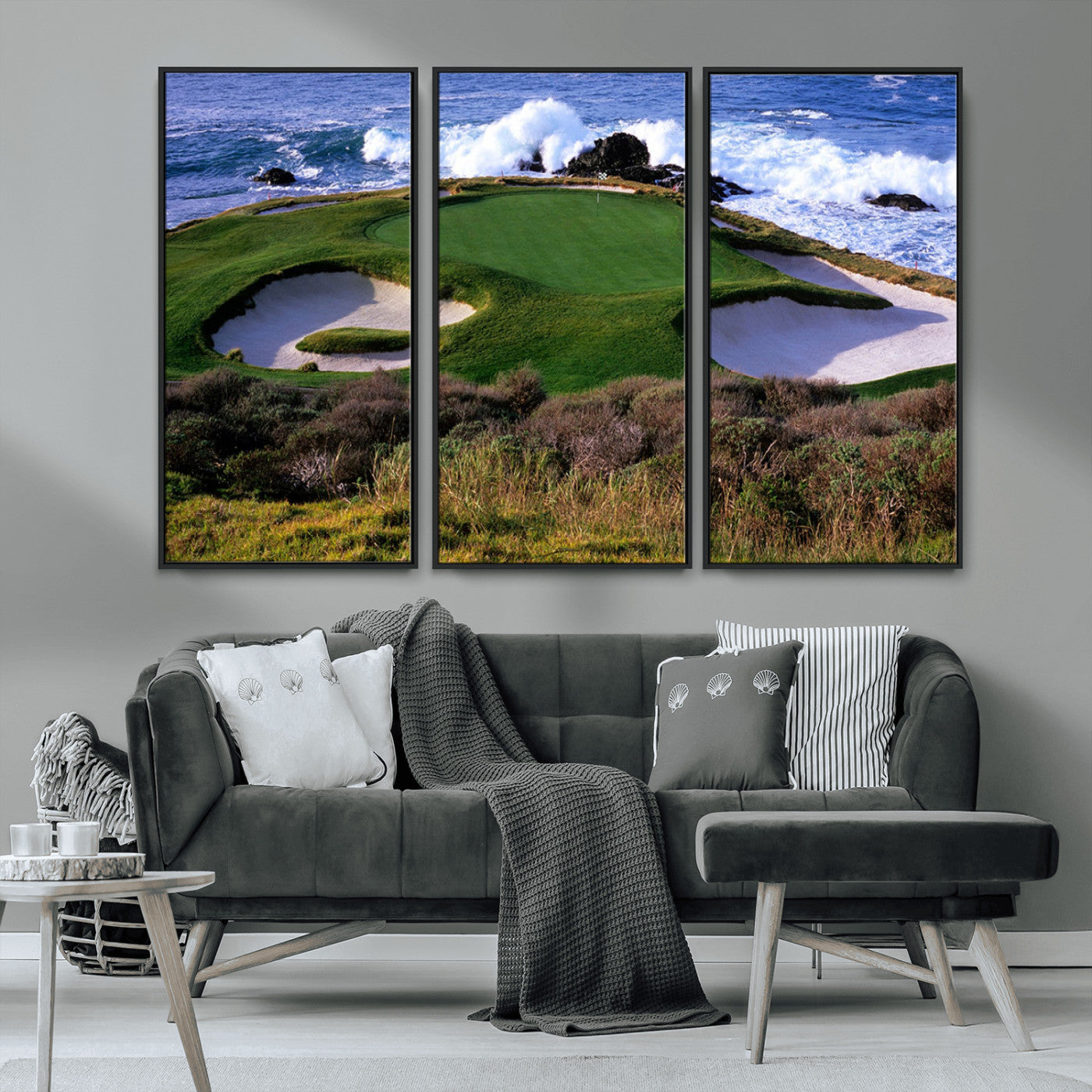 22776914-MGV-CV-36X24-Golf Course Wall Art – Oceanfront Green Canvas Print, Coastal Pebble Beach Photography Sports Decor for Living Room, Office, Man