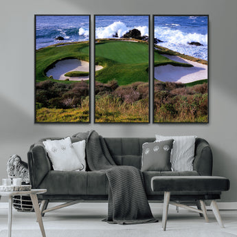 22776914-MGV-CV-36X24-Golf Course Wall Art – Oceanfront Green Canvas Print, Coastal Pebble Beach Photography Sports Decor for Living Room, Office, Man