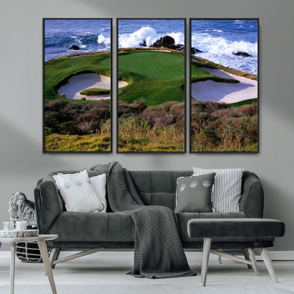 22776914-MGV-CV-36X24-Golf Course Wall Art – Oceanfront Green Canvas Print, Coastal Pebble Beach Photography Sports Decor for Living Room, Office, Man