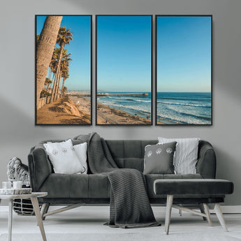 92568259-MGV-FC-48X32-3P_Black-California Beach Wall Art – Palm Tree Pier Canvas Print, Coastal Ocean Photography Seaside Decor for Living Room, Bedroom, Office,