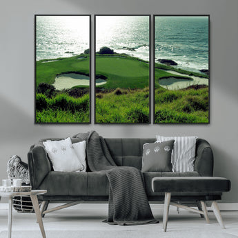 48473947-MGV-CV-36X24-Ocean Golf Course Wall Art – Panoramic Green Fairway Canvas Print, Coastal Golf Landscape Photography Sports Decor for Office, Man