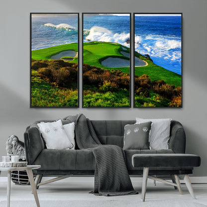 34181847-MGV-CV-36X24-Coastal Golf Course Wall Art – Panoramic Ocean Fairway Canvas Print, Scenic Sports Photography Decor for Office, Man Cave, Living