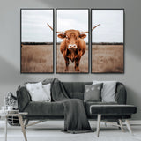16316734-MGV-CV-36X24-Texas Longhorn Wall Art – Rustic Bull Portrait Canvas Print, Western Farmhouse Animal Photography Decor for Living Room, Office,
