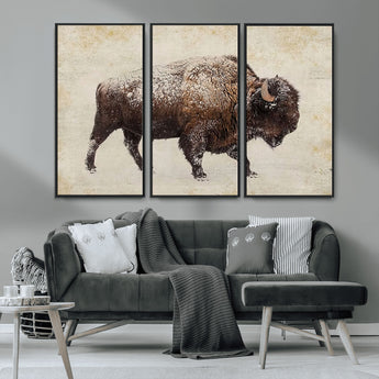 54810031-MGV-CV-36X24-Western Wall Art – Snow Covered Bison Canvas Print, Rustic Wildlife Photography Decor for Bedroom, Living Room, Office, Lodge,