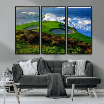 13644055-MGV-CV-36X24-Golf Wall Art – Oceanfront Green Canvas Print, Scenic Coastal Course Photography Decor for Bedroom, Living Room, Office, Sports