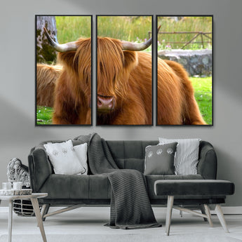 68411138-MGV-CV-36X24-Farmhouse Wall Art – Highland Cow Canvas Print, Rustic Country Cattle Photography Decor for Bedroom, Living Room, Office, Ranch,