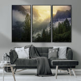 38316884-MGV-CV-36X24-Landscape Wall Art – Misty Mountain Valley Canvas Print, Scenic Pine Forest and Sunrise Photography Decor for Bedroom, Living