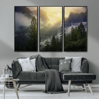 38316884-MGV-CV-36X24-Landscape Wall Art – Misty Mountain Valley Canvas Print, Scenic Pine Forest and Sunrise Photography Decor for Bedroom, Living
