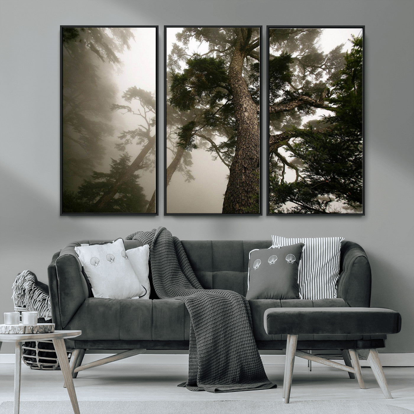 87969493-MGV-CV-36X24-Forest Wall Art – Misty Tall Trees Canvas Print, Dramatic Woodland Photography Decor for Bedroom, Living Room, Office, Cabin,
