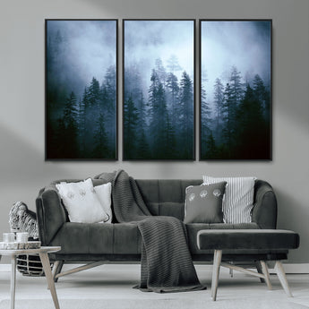 93439624-MGV-CV-36X24-Forest Wall Art – Misty Pine Trees Canvas Print, Moody Nature Photography Decor for Bedroom, Living Room, Office, Cabin, Lodge or