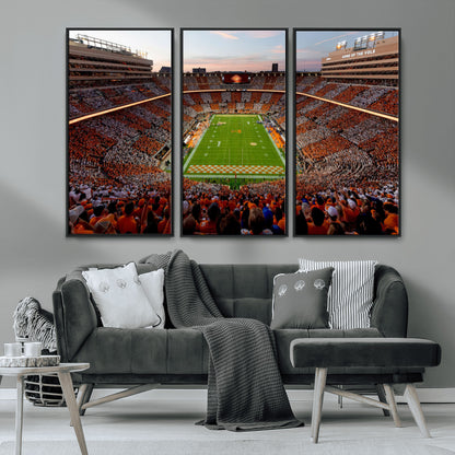 37160229-MGV-FC-48X32-3P_Black-Tennessee Volunteers Wall Art – Neyland Stadium Sunset Checkerboard Game Canvas Print, Vols Football Panorama Sports Decor