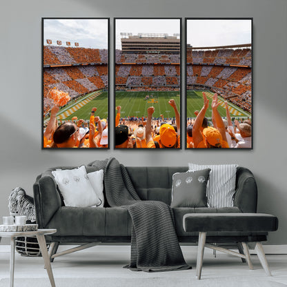 76011417-MGV-CV-36X24-Neyland Stadium Wall Art – Panoramic Tennessee Volunteers Checkerboard Crowd Canvas Print, Day Game Football Celebration Sports
