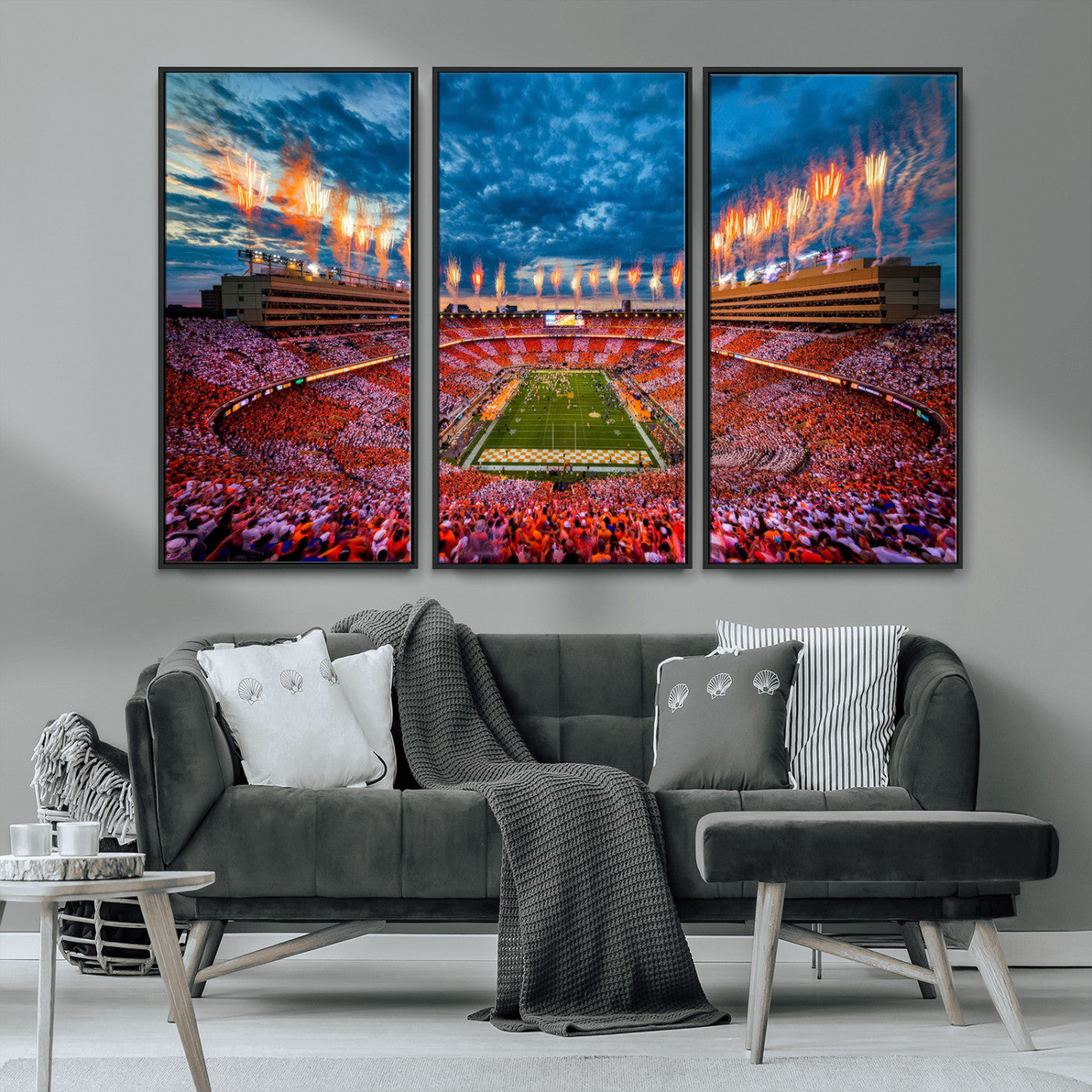 94266219-MGV-CV-36X24-Neyland Stadium Wall Art – Panoramic Tennessee Volunteers Checkerboard Crowd Fireworks Canvas Print, Football Game Day Sports