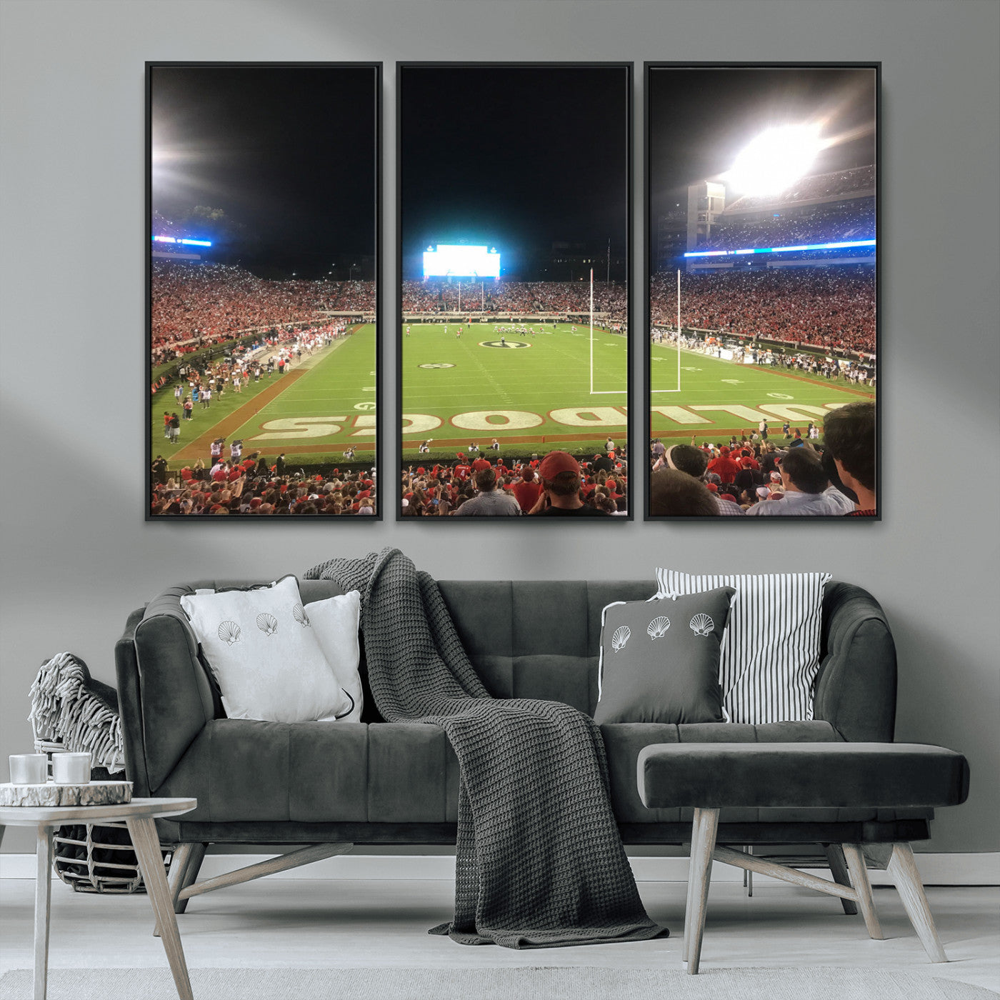 16230786-MGV-CV-36X24-Georgia Bulldogs Stadium Wall Art – Night Game Football Field Canvas Print, Panoramic Sports Decor for Home, Office, Fan Cave