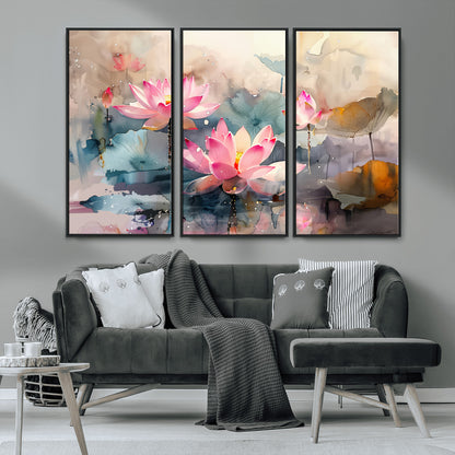 18414-MGV-CV-36X24-Pink Lotus Wall Art Canvas Print, Framed Water Lily Art Picture Print, Dreamy Floral Perfect Dreamy Botanical Decor Artwork