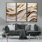 41237-MGV-CV-36X24-Gold Waves Wall Art Canvas Print, Framed Elegant Flow Art Picture Print, Luxury Layers Perfect Minimal Luxe Decor Artwork