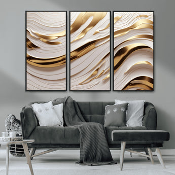 41237-MGV-CV-36X24-Gold Waves Wall Art Canvas Print, Framed Elegant Flow Art Picture Print, Luxury Layers Perfect Minimal Luxe Decor Artwork