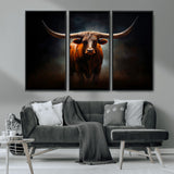 12484-MGV-CV-36X24-Texas Longhorn Wall Art Canvas Print, Framed Western Bull Art Picture Print, Moody Cattle Perfect Moody Western Decor Artwork