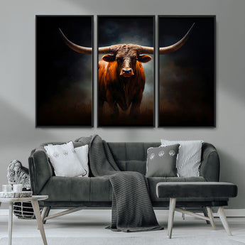 12484-MGV-CV-36X24-Texas Longhorn Wall Art Canvas Print, Framed Western Bull Art Picture Print, Moody Cattle Perfect Moody Western Decor Artwork