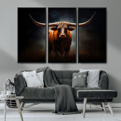 12484-MGV-CV-36X24-Texas Longhorn Wall Art Canvas Print, Framed Western Bull Art Picture Print, Moody Cattle Perfect Moody Western Decor Artwork