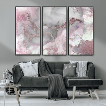 16416-MGV-CV-36X24-Blush Marble Wall Art Canvas Print, Framed Rose Gold Art Picture Print, Pink Cloudy Perfect Modern Glam Decor Artwork