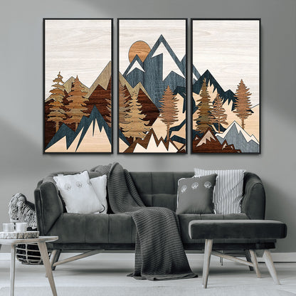 80300-MGV-CV-36X24-Geometric Mountains Wall Art Canvas Print, Framed Stylized Trees Art Picture Print, Graphic Forest Perfect Rustic Abstract Decor