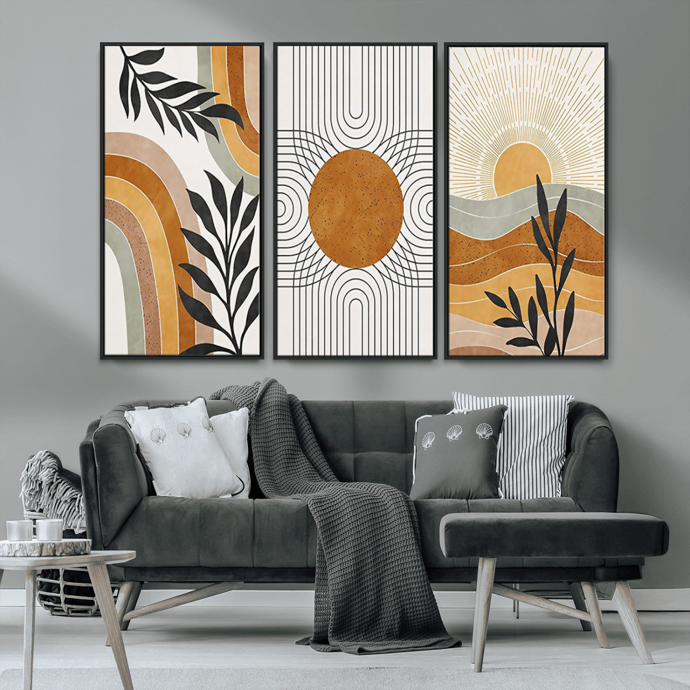 32359-MGV-CV-36X24-Modern Sun Wall Art Canvas Print, Framed Retro Horizon Art Picture Print, Sunburst Design Perfect Mid Century Boho Decor Artwork