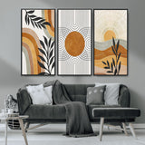 32359-MGV-CV-36X24-Modern Sun Wall Art Canvas Print, Framed Retro Horizon Art Picture Print, Sunburst Design Perfect Mid Century Boho Decor Artwork