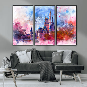 15129-MGV-CV-36X24-Disney Castle Wall Art Canvas Print, Framed Cinderella Palace Art Picture Print, Fantasy Kingdom Perfect Whimsical Fairytale Decor