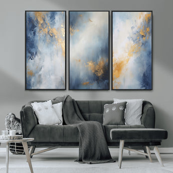 41836-MGV-CV-36X24-Abstract Gold Wall Art Canvas Print, Framed Blue Layers Art Picture Print, Elegant Cloud Perfect Elegant Minimalist Decor Artwork