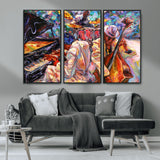 13675-MGV-CV-36X24-Jazz Band Wall Art Canvas Print, Framed Jazz Oil Painting Art Picture Print, Vibrant Music Perfect Abstract Musical Decor Artwork