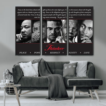 45112-MGV-FC-48X32-3P_Black-Black Icons Wall Art Canvas Print, Framed Thinker Art Picture Print, Motivational Quote Perfect Cultural Modern Decor Artwork