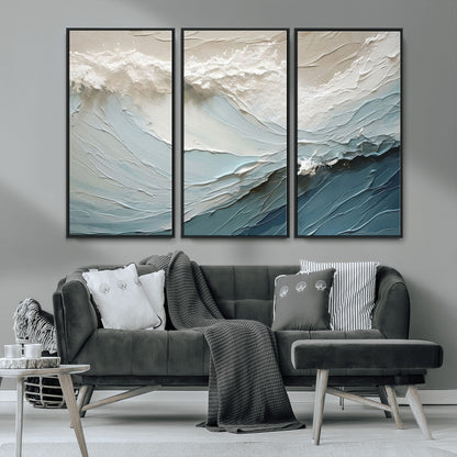 53646-MGV-CV-36X24-Ocean Wave Wall Art Canvas Print, Framed Textured Seascape Art Picture Print, Modern Ocean Perfect Minimal Coastal 2/2 Decor