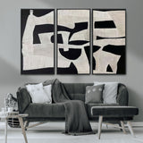 33714-MGV-CV-36X24-Monochrome Design Wall Art Canvas Print, Framed Modern Linework Art Picture Print, Textured Shapes Perfect Monochrome Modern Decor