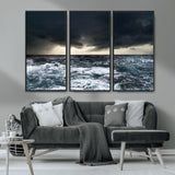 51359-MGV-CV-36X24-Stormy Ocean Wall Art Canvas Print, Framed Moody Seascape Art Picture Print, Ocean Storm Perfect Dramatic Coastal Decor Artwork