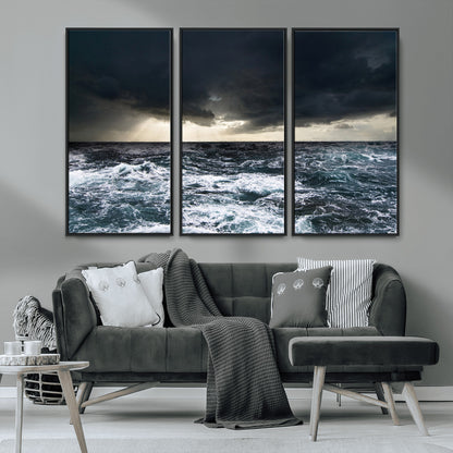 51359-MGV-CV-36X24-Stormy Ocean Wall Art Canvas Print, Framed Moody Seascape Art Picture Print, Ocean Storm Perfect Dramatic Coastal Decor Artwork