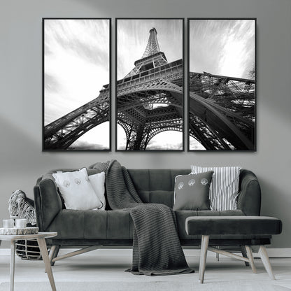 40006-MGV-CV-36X24-Eiffel Tower Wall Art – Black and White Architectural Photo Print, Paris Inspired Decor for Bedroom, Office, Studio or Modern