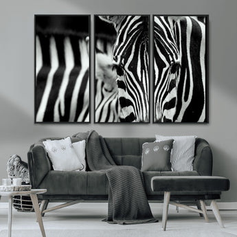 43631-MGV-CV-36X24-Zebra Wall Art – Black & White Safari Wildlife Canvas Print, Modern Animal Photography Decor for Living Room, Office, or Bedroom