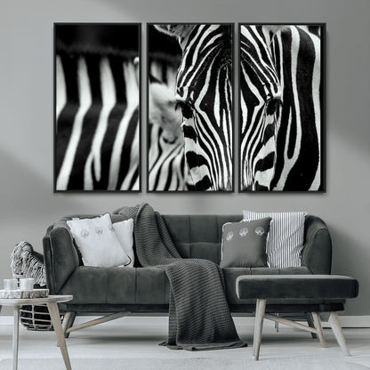 43631-MGV-CV-36X24-Zebra Wall Art – Black & White Safari Wildlife Canvas Print, Modern Animal Photography Decor for Living Room, Office, or Bedroom