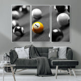 52108-MGV-CV-36X24-Precision Pool Table Wall Art – Close Up Yellow 1 Ball Canvas Print, Hand-Played Billiards Game Decor for Office, Game Room, or