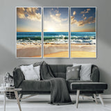 13139-MGV-CV-36X24-Sunrise Beach Wall Art – Ocean Waves and Golden Sand Canvas Print, Coastal Home Decor for Living Room, Bedroom, or Office